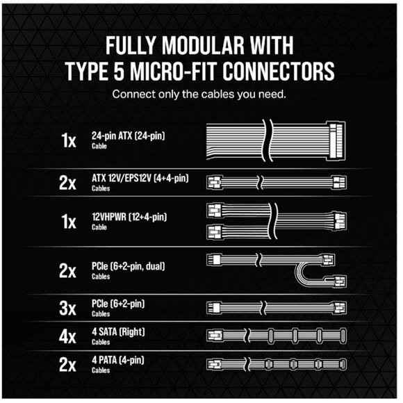 CORSAIR 1000W RMx Shift RM1000x Shift Fully Modular 80PLUS Gold ATX Power Supply - Picture 7 of 7